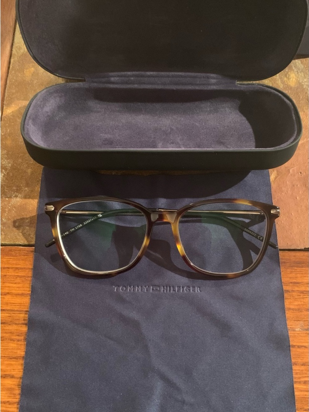 Tommy Hilfiger Brown Tortoiseshell Rectangle Eyeglasses